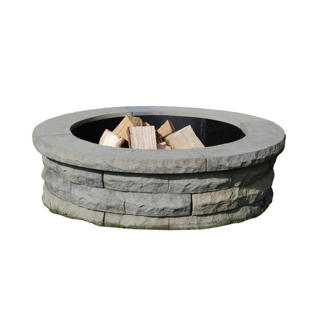 Nantucket Pavers Ledgestone 47 in. x 14 in. Round Concrete Wood Fuel Fire Pit Ring Kit Gray Variegated 72002