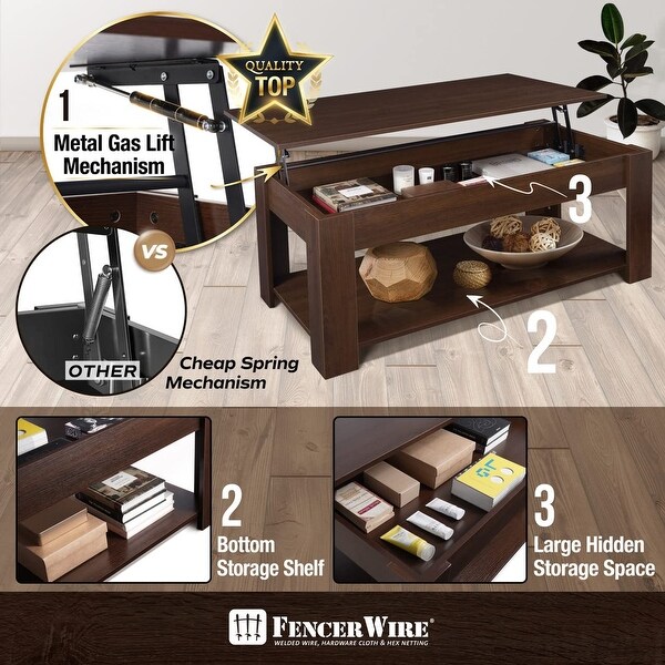 Lift Top Coffee Table w/Storage， Storage Coffee Table w/Lift Top for Living Room， Rising Tabletop Coffee Table w/Hidden