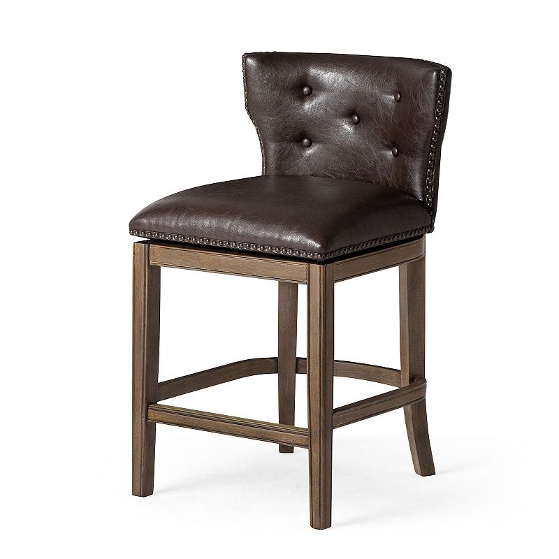 Maven Lane Hugo Counter Stool In Walnut Finish W/ Marksman Saddle Vegan Leather