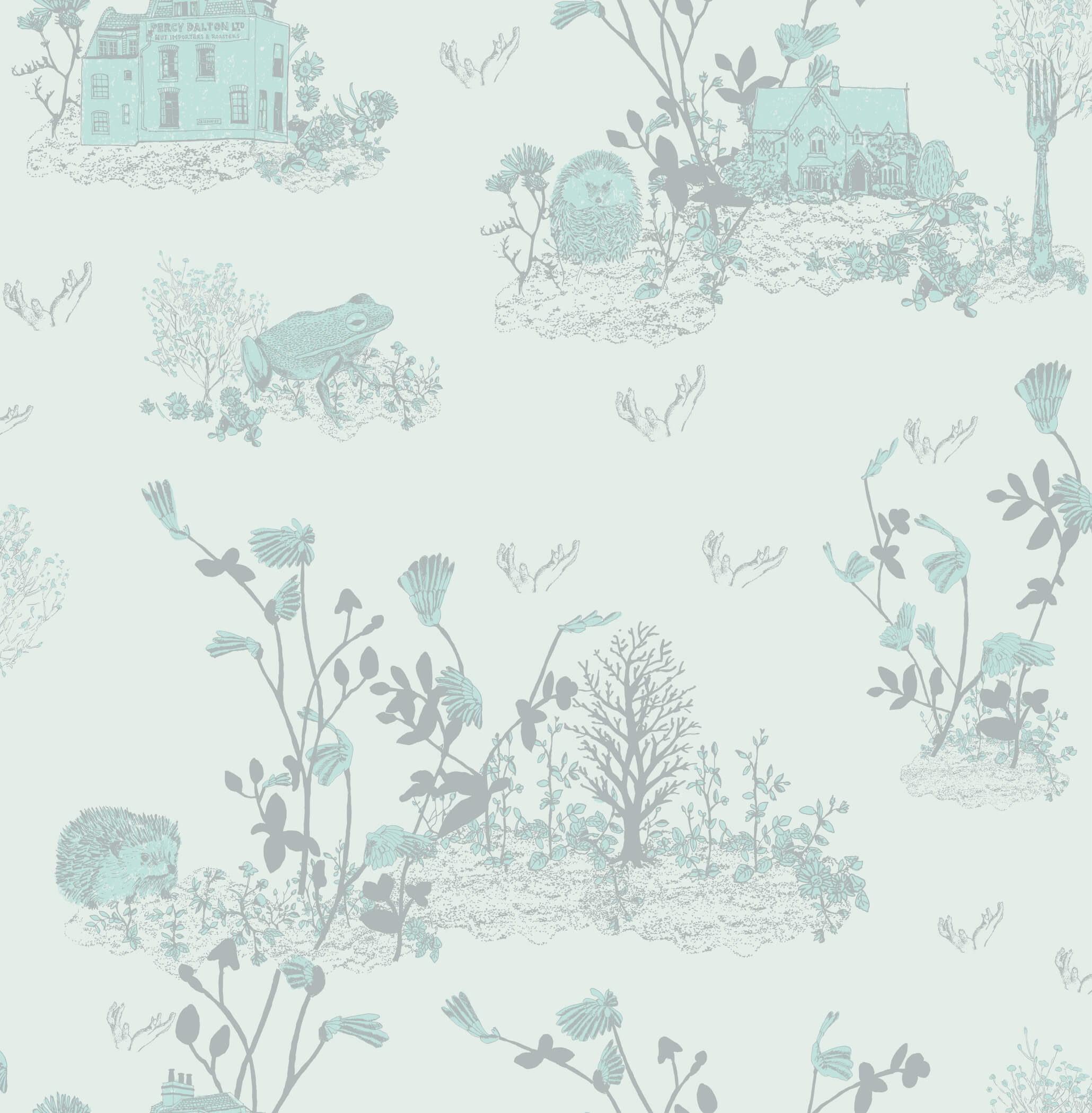 Classic Woodlands Wallpaper in Blue and Green