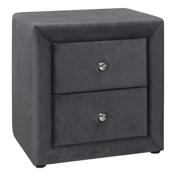 Bedroom Accent， Nightstand， End， Side， Lamp， Storage Drawer， Bedroom， Upholstered， Grey Velvet， Transitional