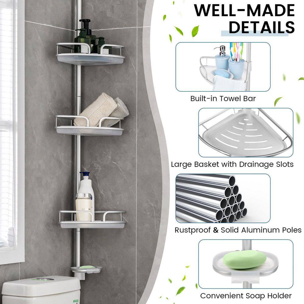 Costway 4-Tier Tension Corner Shower Caddy Aluminum Pole Adjustable Bathroom Shelves BA7791