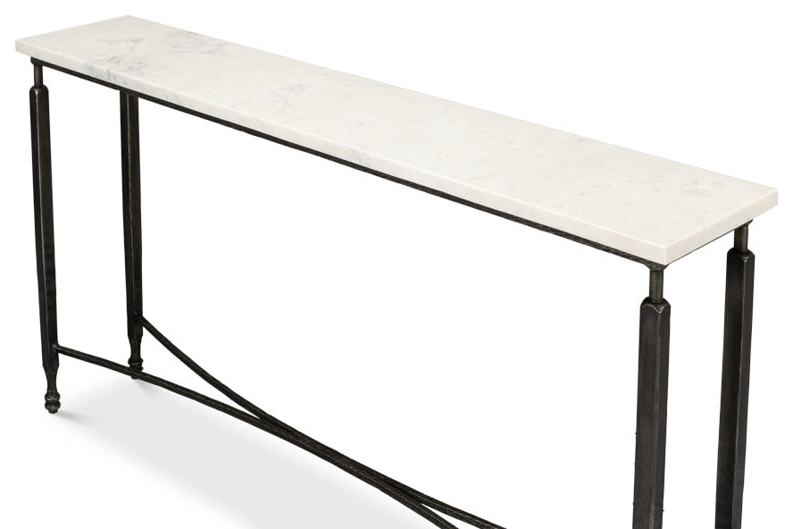 Mykos Console Table White Marble Top Slim   Traditional   Console Tables   by Sideboards and Things  Houzz