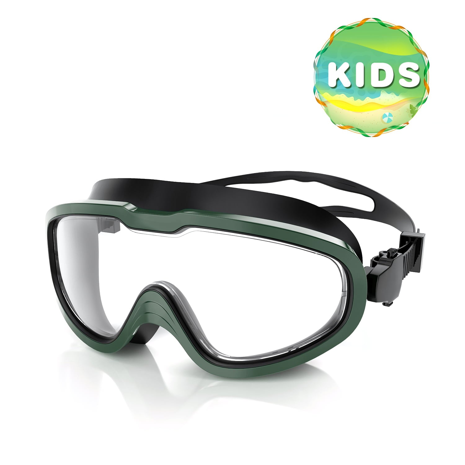 Swim Goggles, Swimming Goggles with Solid PC Frame and Soft Silicone Gasket UV Protection Colorful Coating Lens Anti-Leak Anti-Fog for Kids Green