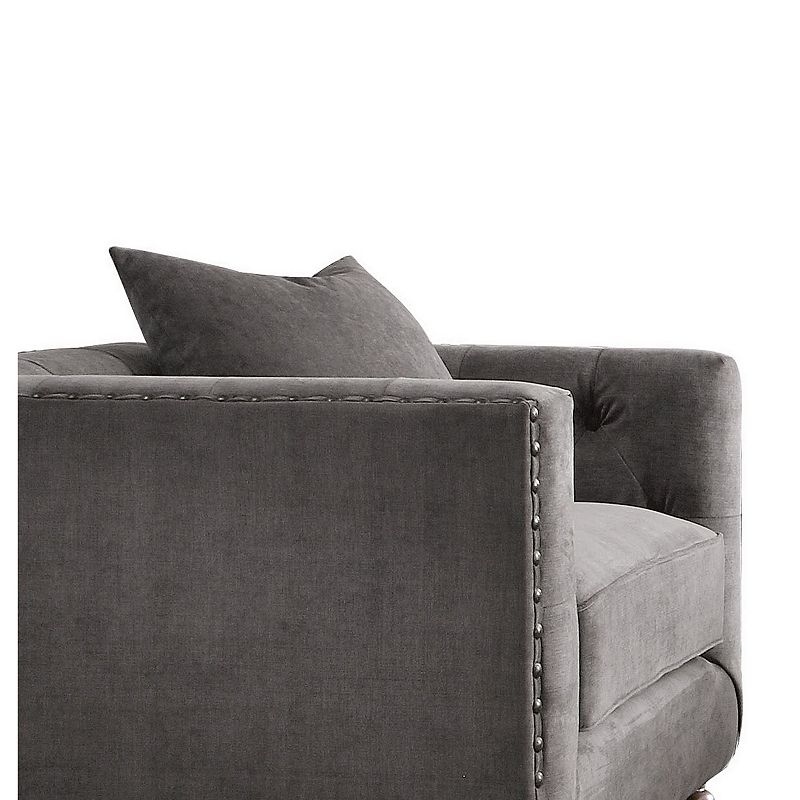 Fabric Upholstered Wooden Sofa Chair with Nail Head Trim， Gray