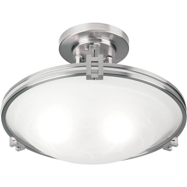 Wide Brushed Nickel 2 light White Marbleized Glass Bowl For Bedroom Kitchen