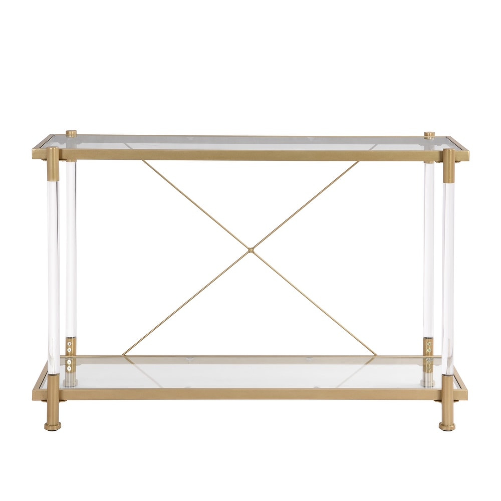 Golden Acrylic Glass 2 Tier Console Table  Sturdy Metal Bracket