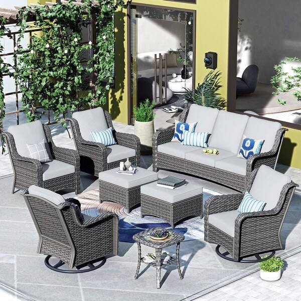 OVIOS 8piece Rattan Wicker Patio Furniture Set Swivel Rocking Chair Set