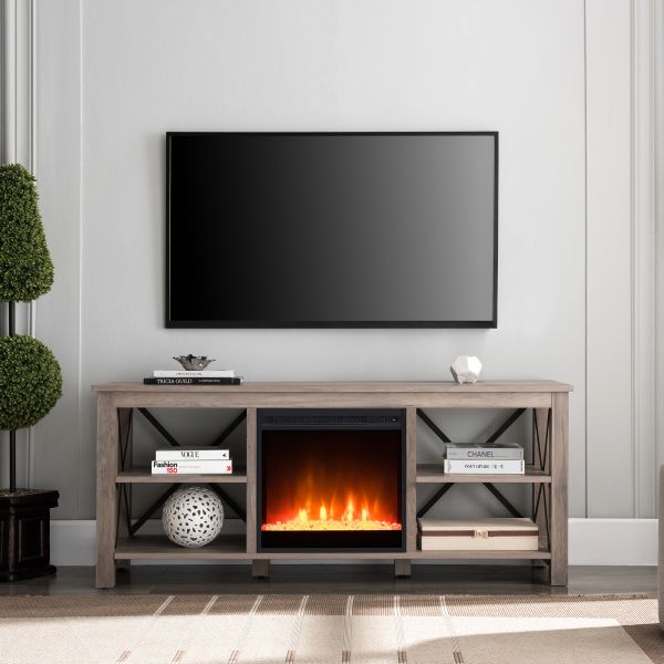 Sawyer Rectangular TV Stand with Crystal Fireplace for TV's up to 65