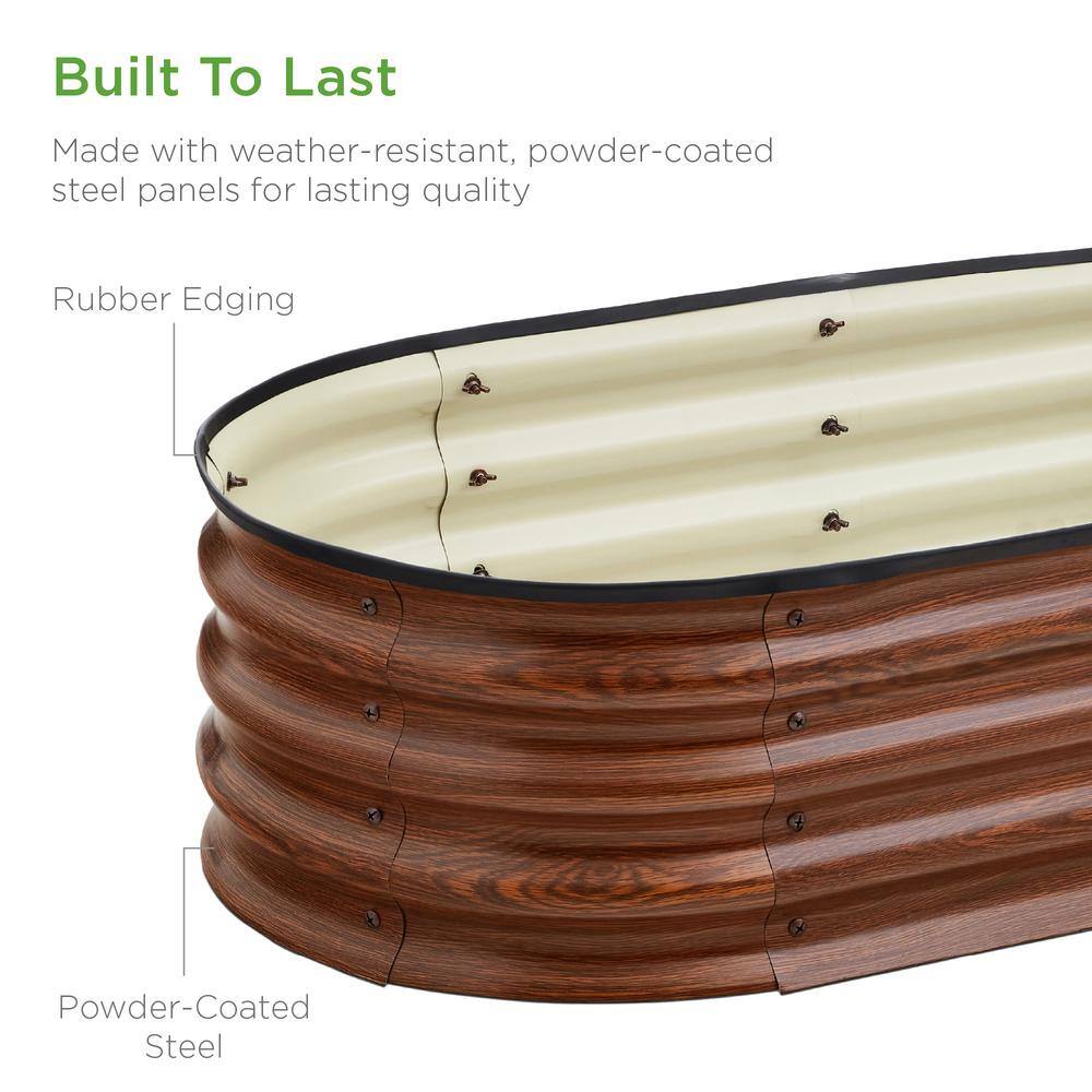 Best Choice Products 4 ft. x 2 ft. x 1 ft. Oval Steel Raised Garden Bed Planter Box for Vegetables Flowers in Wood Grain SKY6600