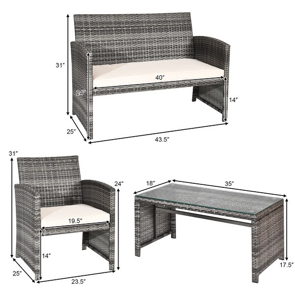 Gymax 4PCS Patio Outdoor Rattan Furniture Set Chair Loveseat Table