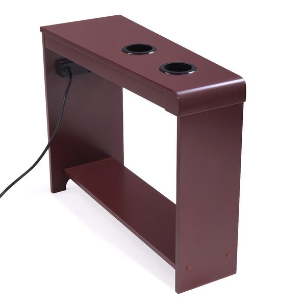 Narrow Side Table/Coffee Table with Storage Open Shelf，Cup Holders and USB Charging Station