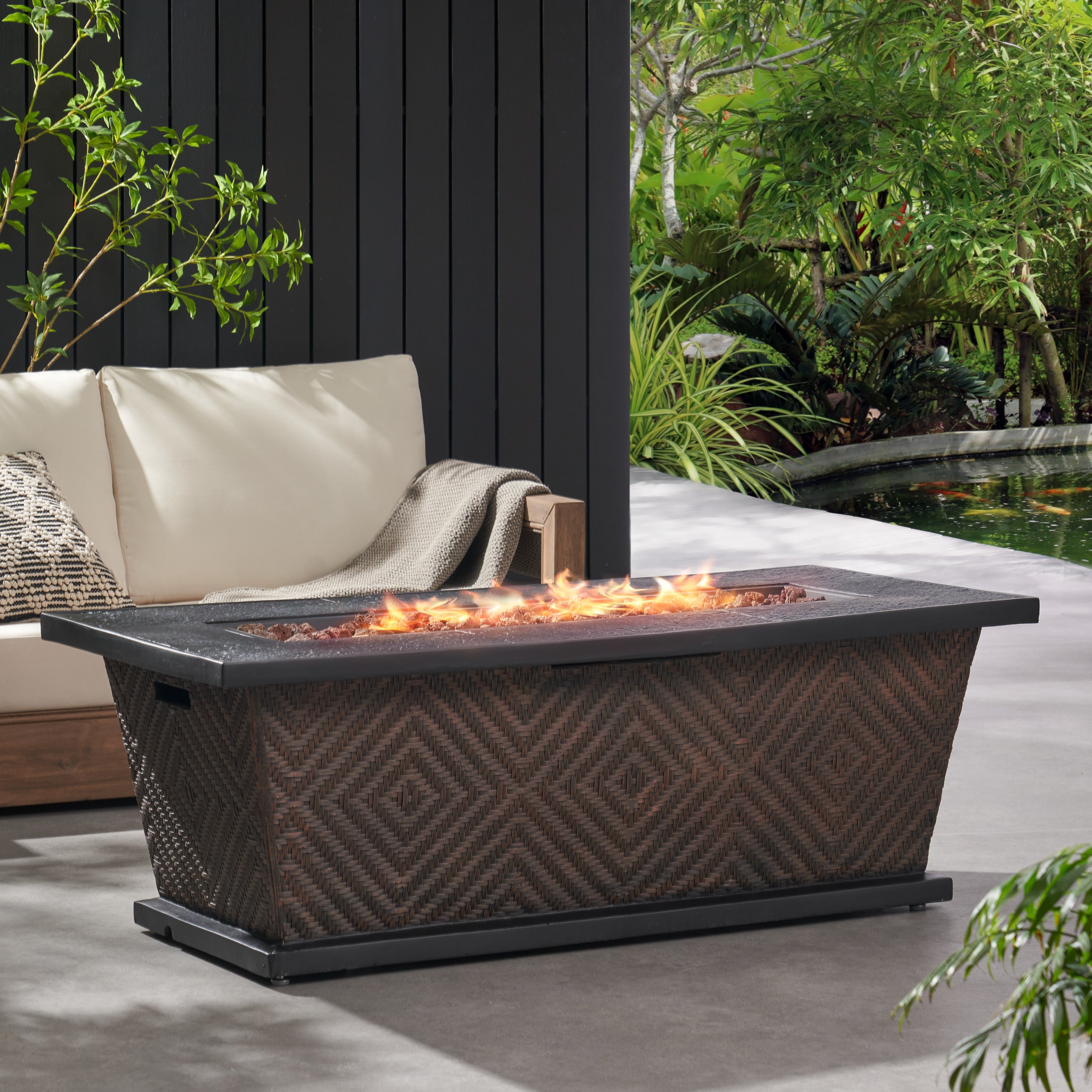 La Jolla Outdoor 50,000 BTU Lightweight Concrete Rectangular Fire Pit (No Tank Holder), Brown