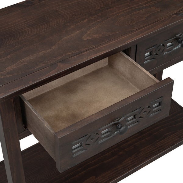 Classic Console Table with Hollow-out Decoration Drawers and Shelf