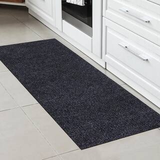 Sweet Home Stores 2 ft. W x 9 ft. L Black Ribbed Waterproof Non-Slip Rubber Back Solid Runner Rug Polypropylene Garage Flooring SH-SRT704-2X9