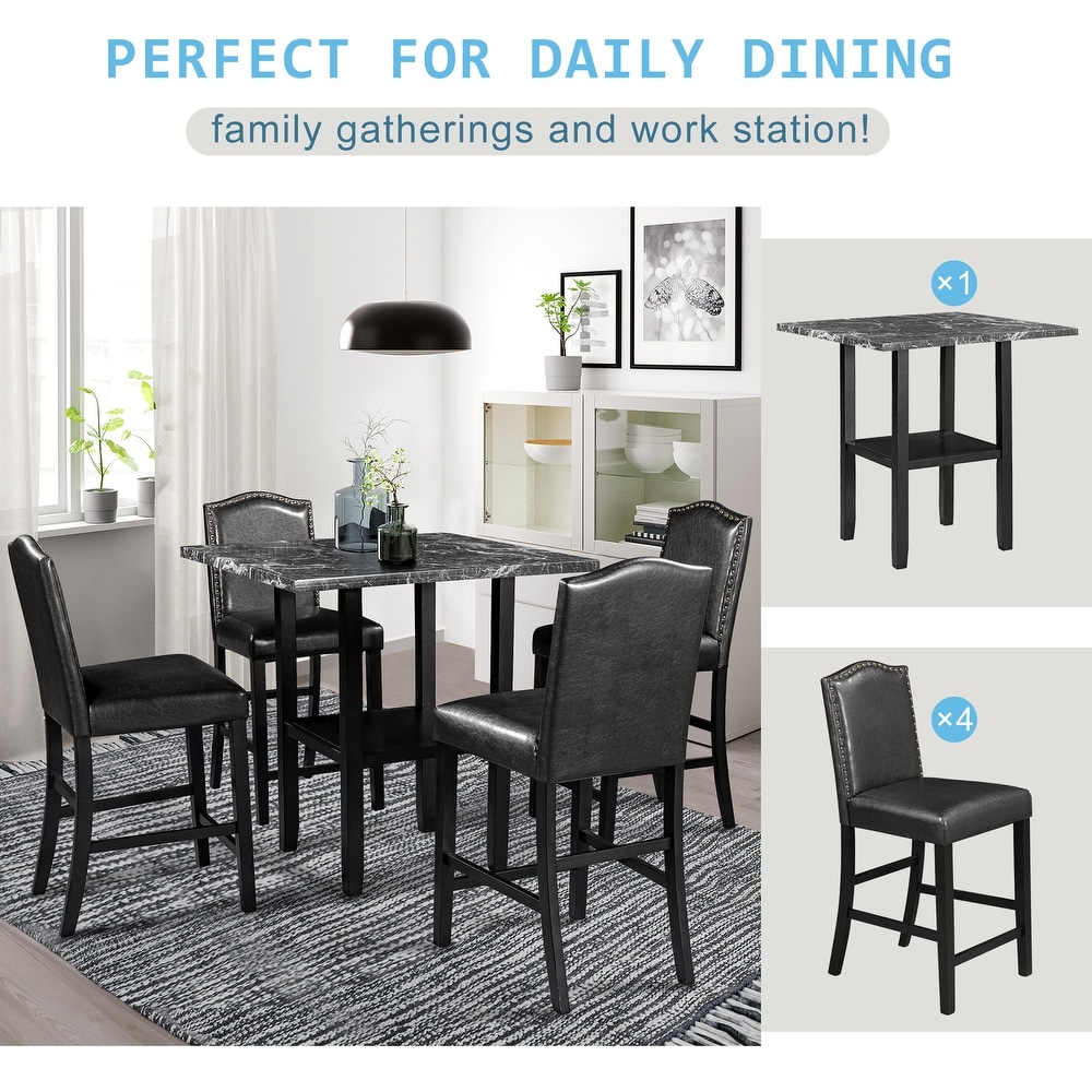 5 Piece Dining Set with Matching Chairs and Bottom Shelf