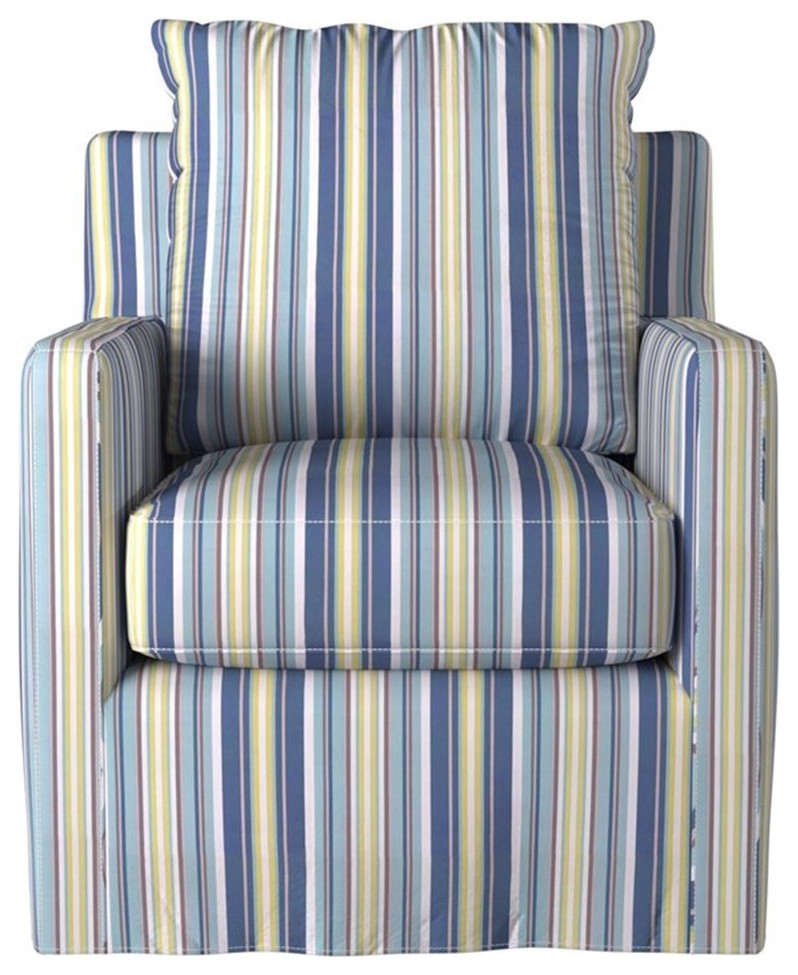 Pemberly Row Fabric Slipcovered Swivel Chair in Navy/Beach Striped   Contemporary   Armchairs And Accent Chairs   by Homesquare  Houzz