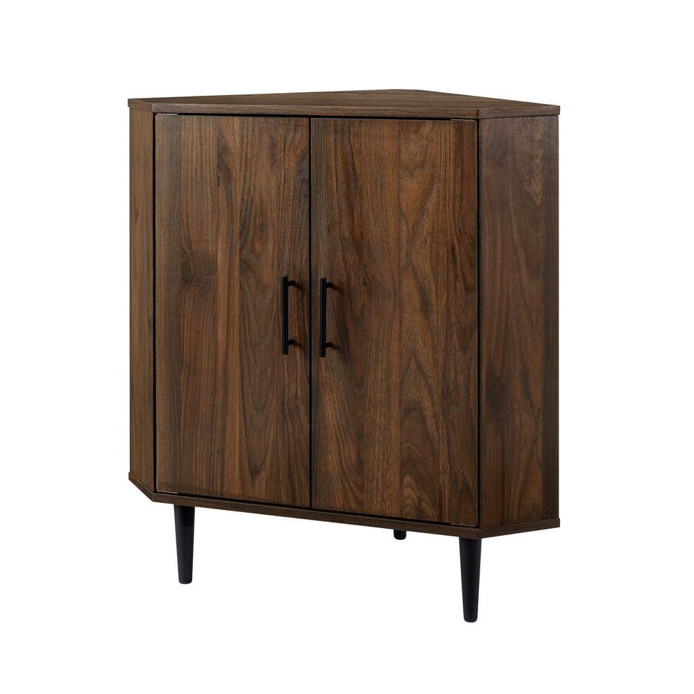 Welwick Designs Dark Walnut Wood Modern 2-Door Corner Accent Cabinet HD9098