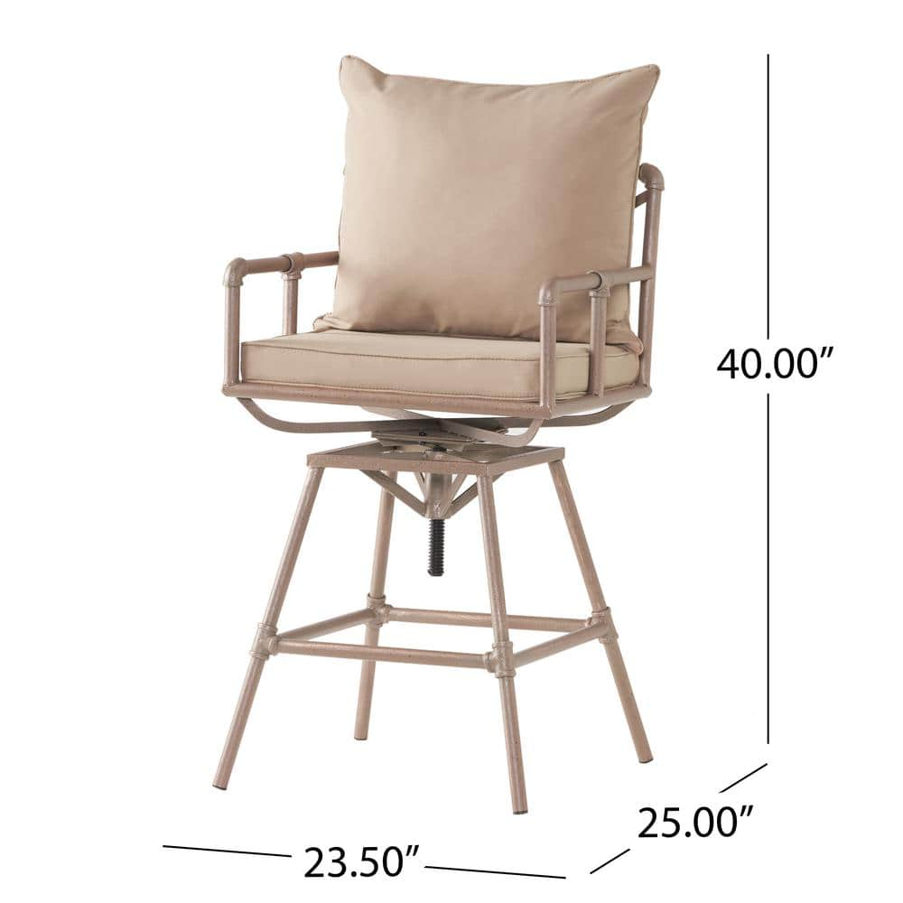 Noble House Jacoby Swivel Metal Outdoor Bar Stool with Gray Cushion 1146