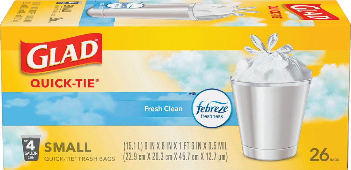 Glad Febreze Fresh OdorShield Small Trash Bag 4 Gal. White