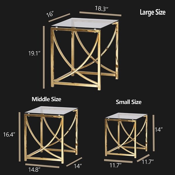 3 Pieces Square Nesting Glass End Tables