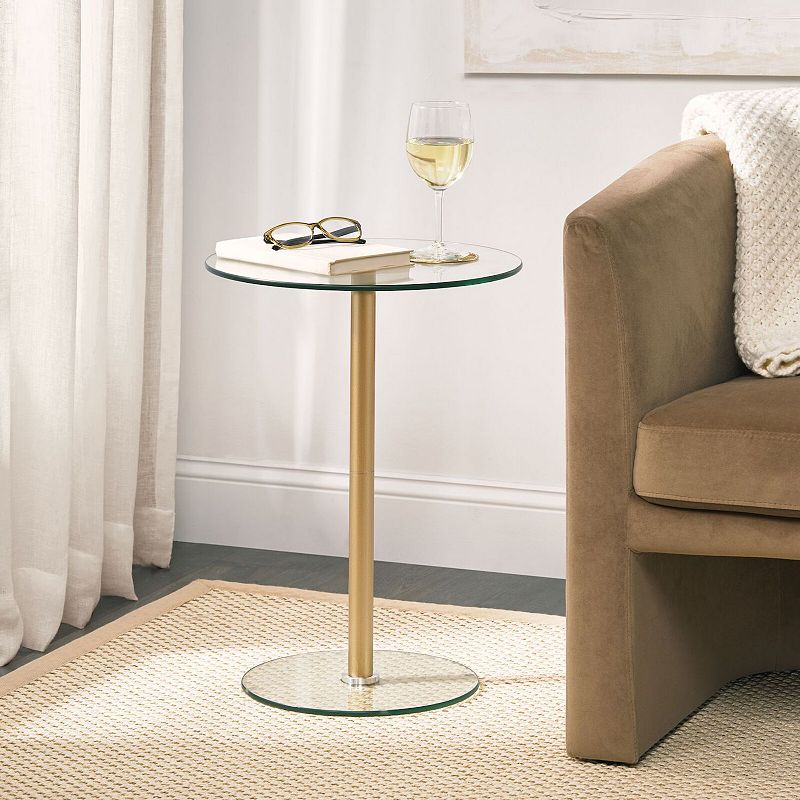 mDesign Metal and Glass Top Round Accent Table