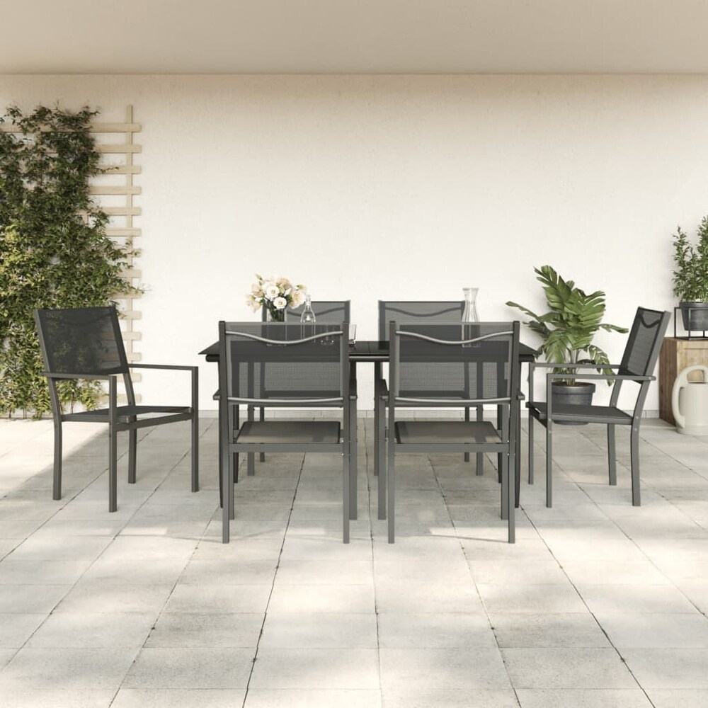 vidaXL 7 Piece Patio Dining Set Black Steel and Textilene   63\