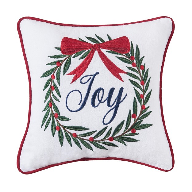 C amp f Home Joy Wreath Embroidered Petite Accent Pillow 10 X 10 in