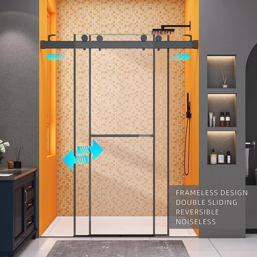 TOOLKISS 58 in. to 60 in. W x 76 in. H Sliding Frameless Shower Door in Matte Black with Clear Glass TK19069MB