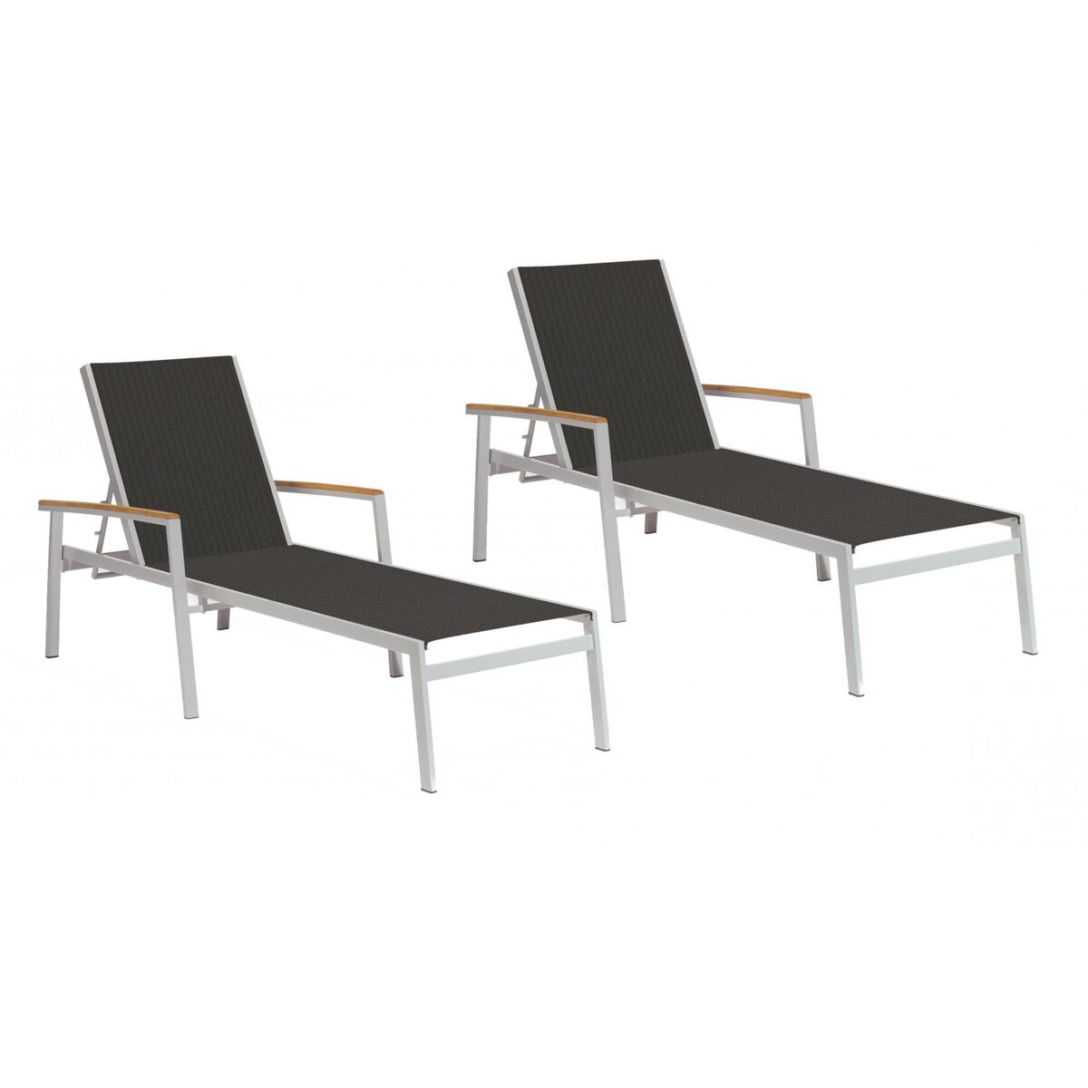 Travira 2 Piece Aluminum Patio Chaise Lounge Set W/ Black Sling and Tekwood Natural Arm Caps By Oxford Garden