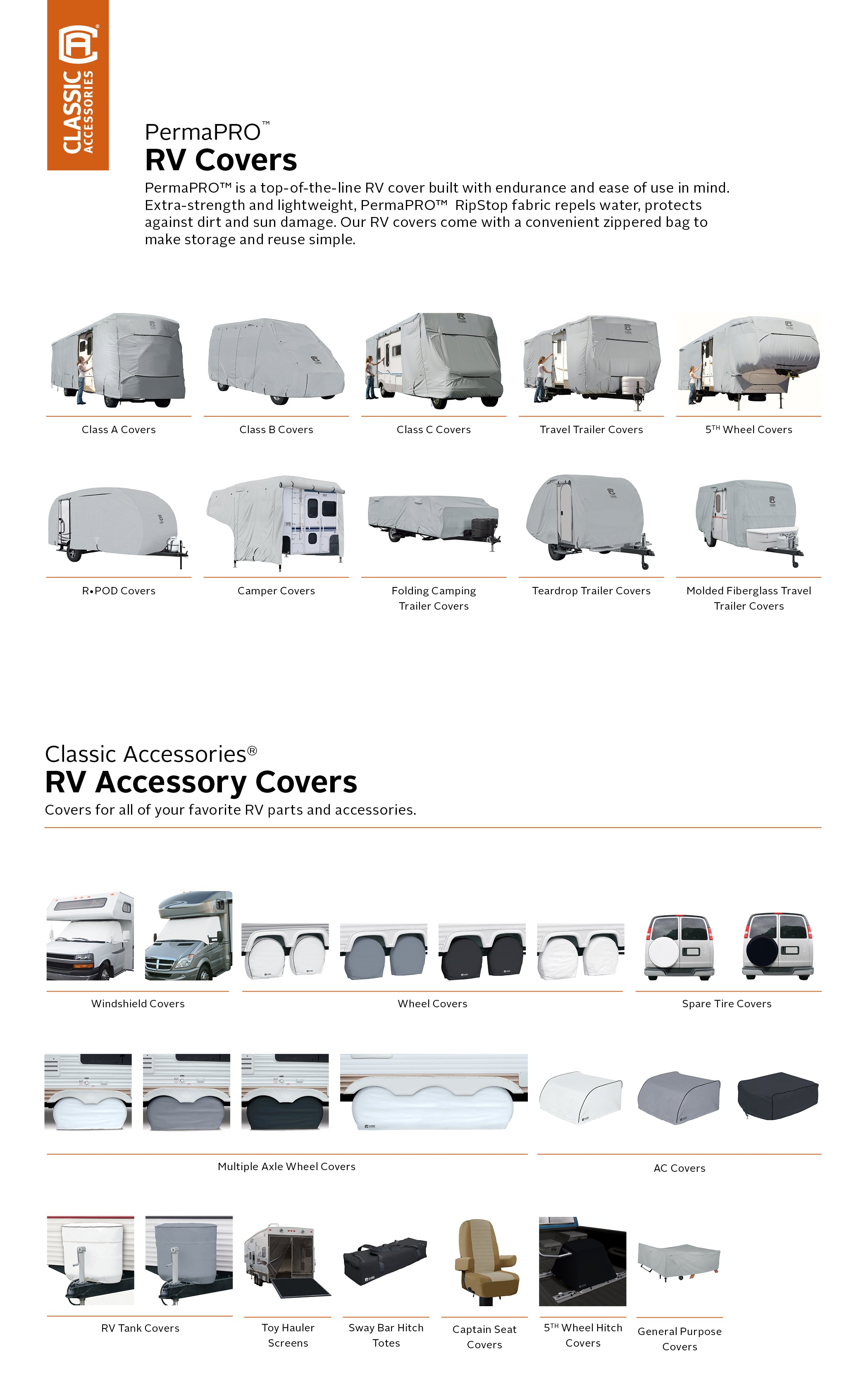 Classic Accessories OverDrive PermaPRO Deluxe 5th Wheel Cover， Fits 29' - 33' RVs - Lightweight Ripstop and Water Repellent RV Cover