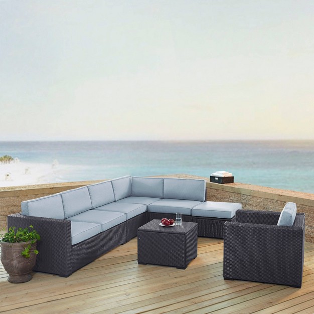 Biscayne 6pc Outdoor Wicker Sectional Set Mist Crosley