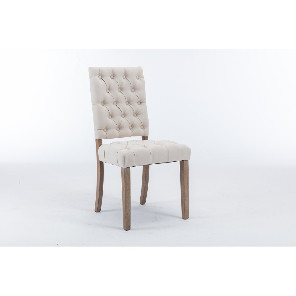 Wooden Frame Dining Chairs Set of 2 Side Chairs  Linen Fabric Upholstered Accent Chairs with Tufted Button Backrest