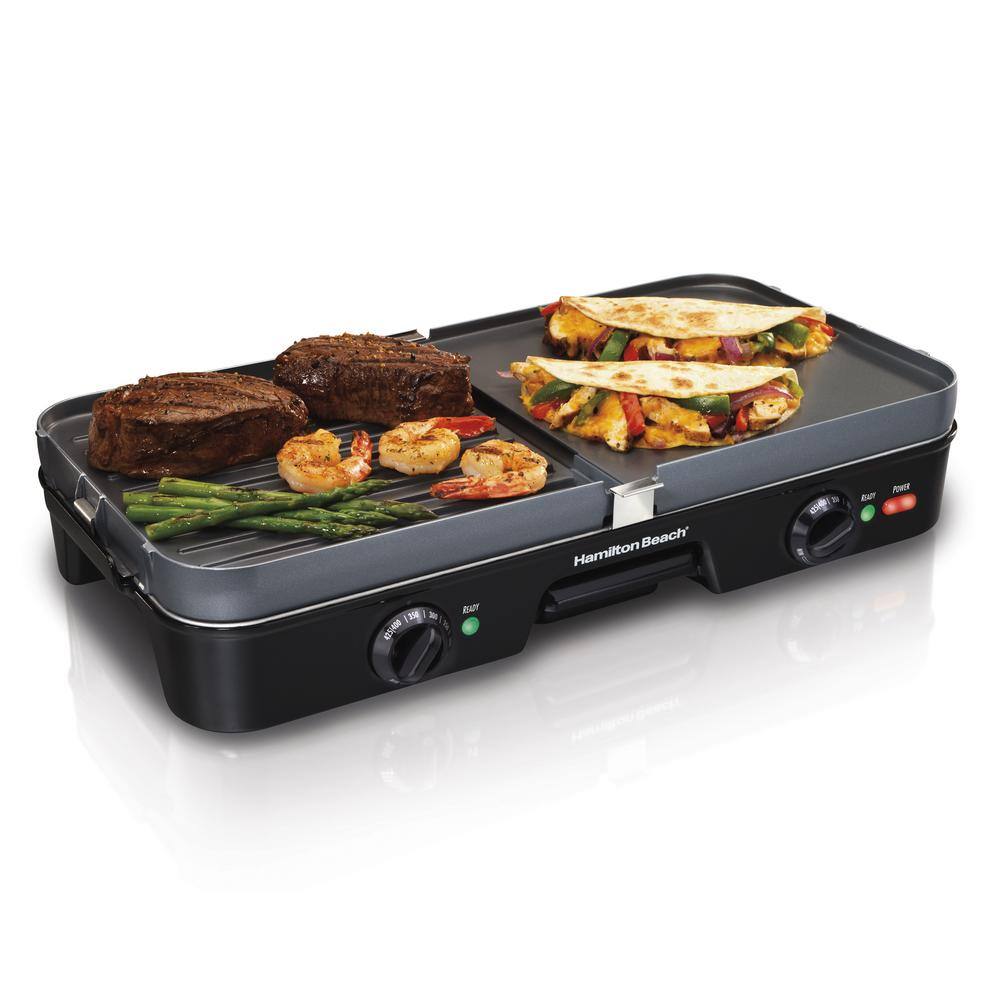 Hamilton Beach 3 in 1 180 sq. in. Black Indoor Grill with Removable Grids 38546