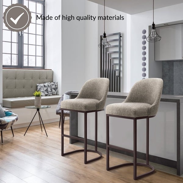 Design House Barrelback Bar Stool with Gray Linen Seat and Espresso Metal Base， Set of 2