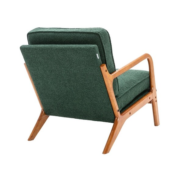 Mid-Century Modern Lounge Armchair Arm Chair with Wood Frame and Vintage Cushions for Living Room， Emerald Fabric