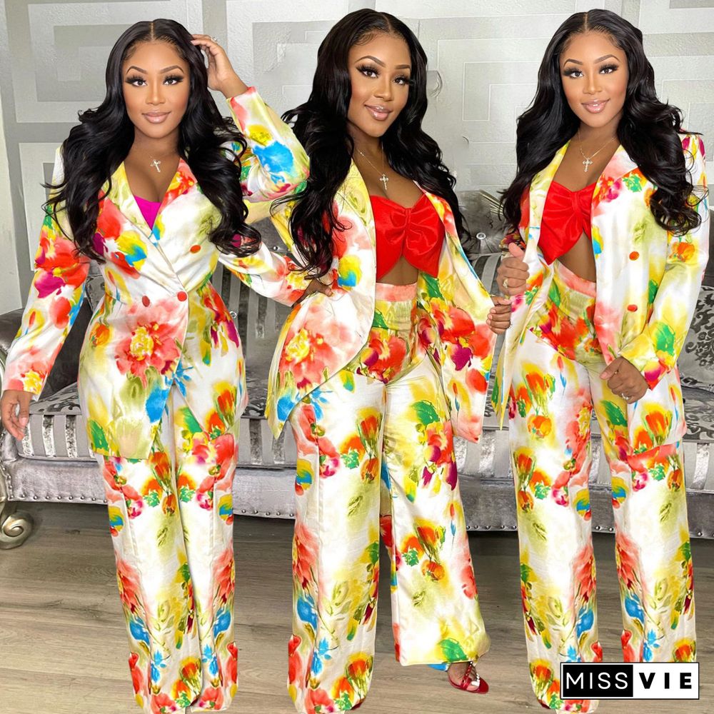 New Autumn Ins Printed Wide-leg Pants Suit Two-piece Suit