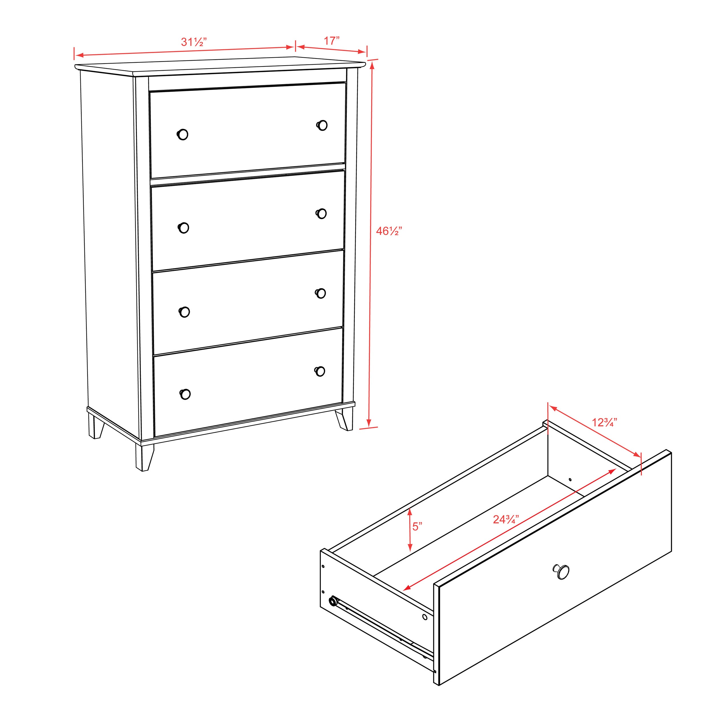 Prepac Yaletown Modern 4-Drawer Vertical Chest, Espresso