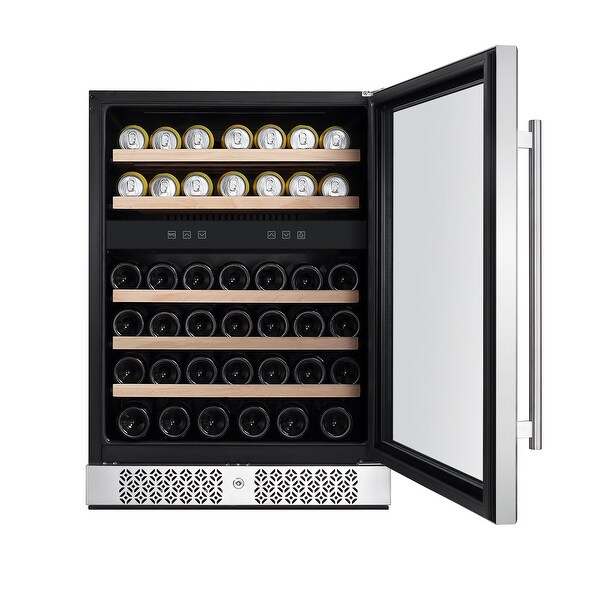 24 in. Dual Zone 46-Bottle Built-In and Freestanding Wine Chiller Refrigerator in Stainless Steel