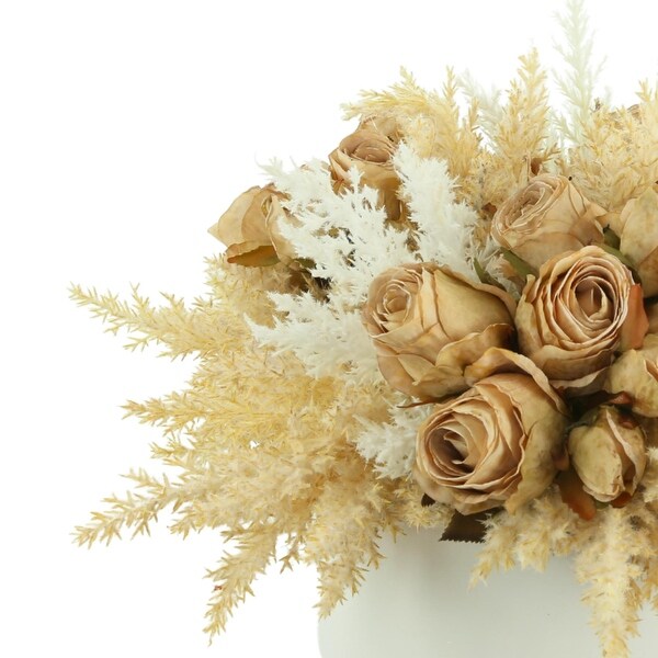 Dried Rose and Pampas Floral Arrangement in a Round Ceramic Vase