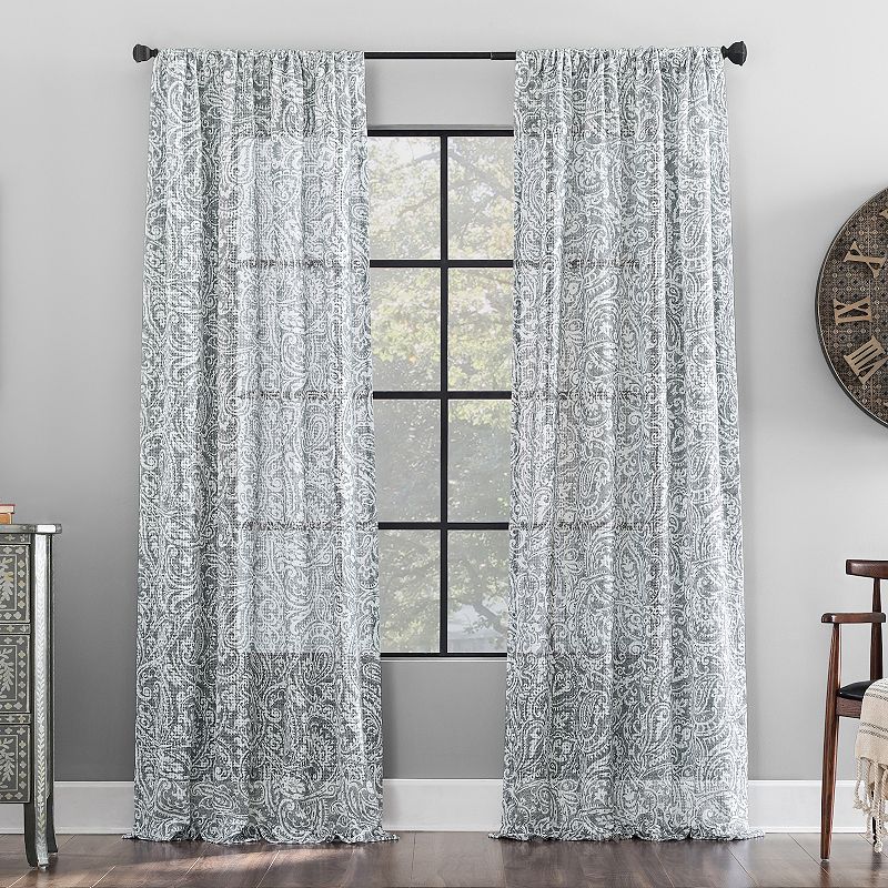 Archaeo Paisley Waffle Weave Cotton Blend Semi-Sheer Rod Pocket Window Curtain