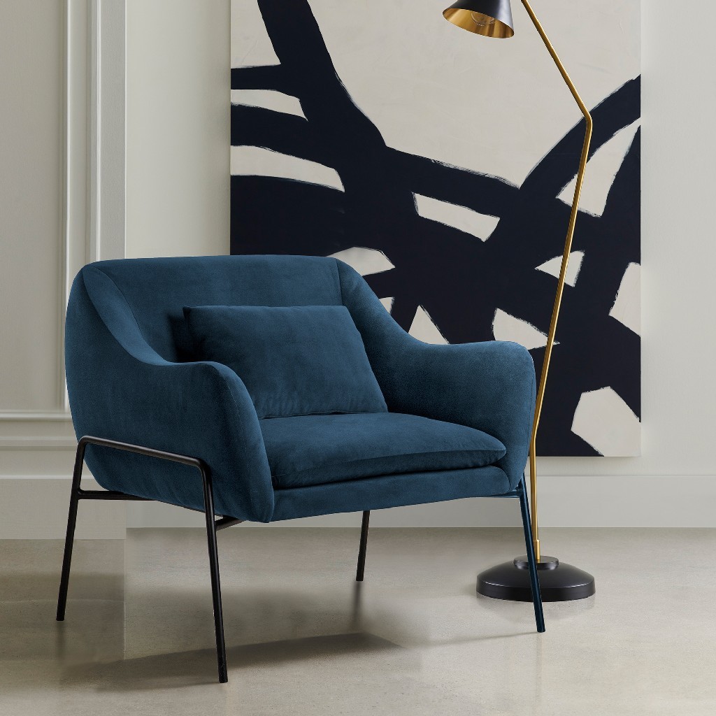 Armen Living Karen Blue Velvet Modern Accent Chair - Armen Living LCKRCHBLU