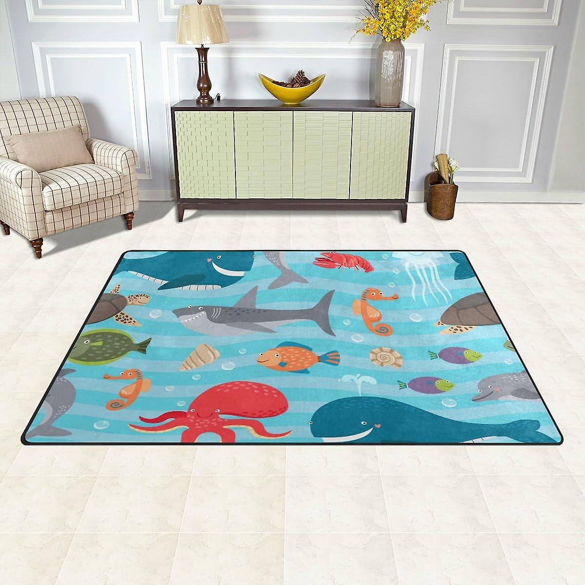 Colourlife Lightweight Carpet Mats Area Soft Rugs Floor Mat Doormat Decoration For Rooms Entrance 31 X 20 Inches Sea Creatures On Blue Waves