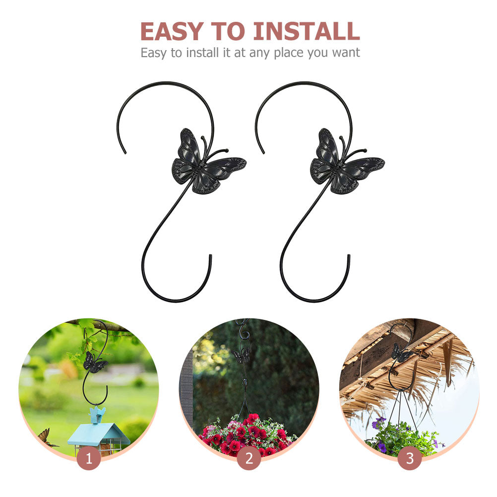 HOMEMAXS 2Pcs Bird Feeders Hanger Hummingbird Feeder Hooks with Butterflies Design 12inch