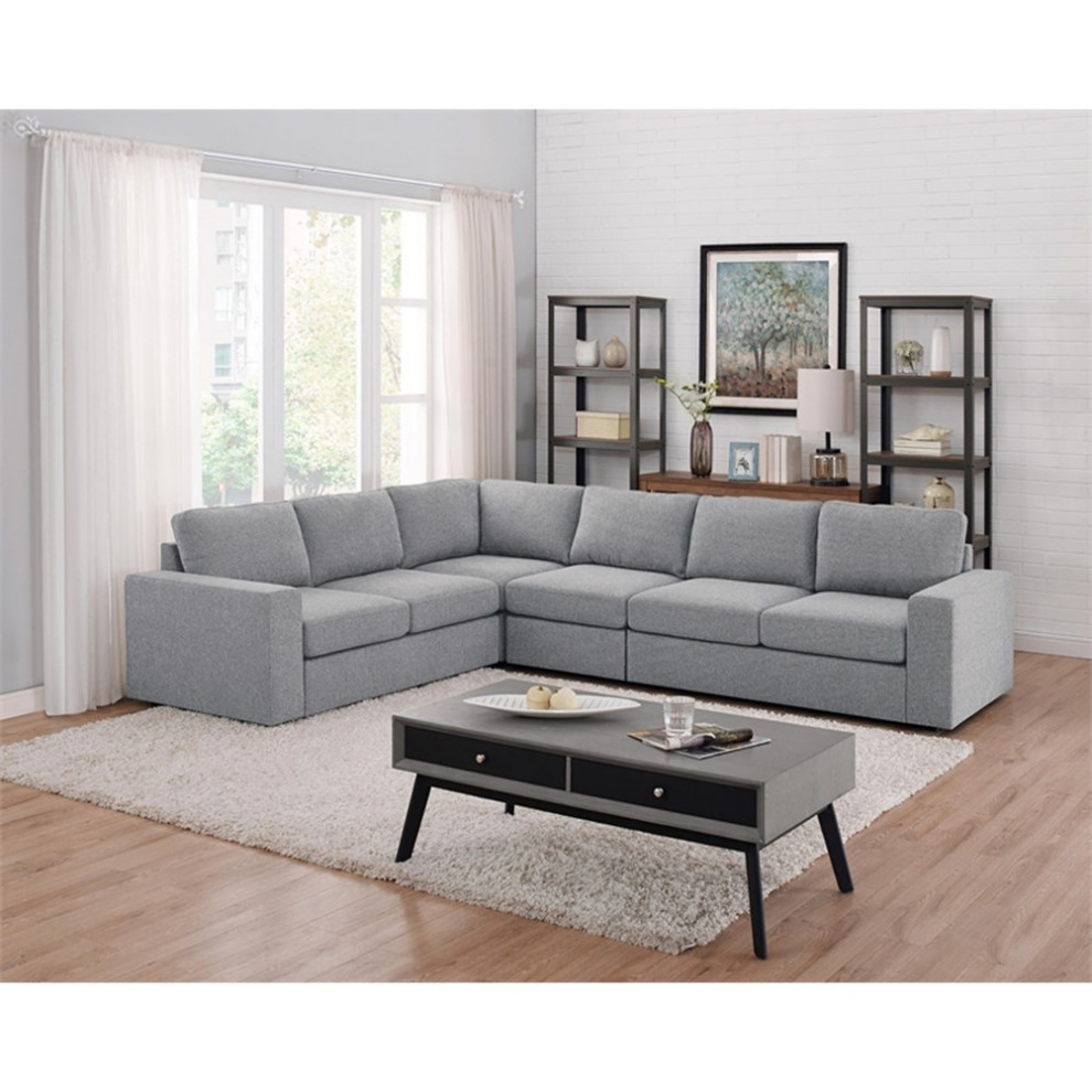 Bowery Hill Contemporary Fabric 7 Seat Reversible Modular Sectional Sofa in Gray   Transitional   Sectional Sofas   by Homesquare  Houzz