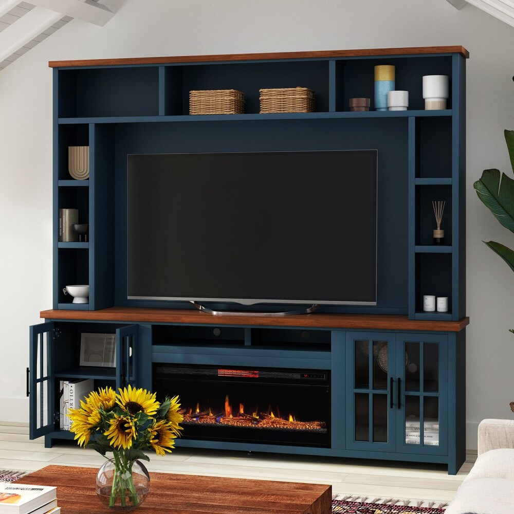 Bridgevine Home 99 inch Fireplace Entertainment Center for TVs up to 80 inches  No Assembly Required  Two Tone Finish