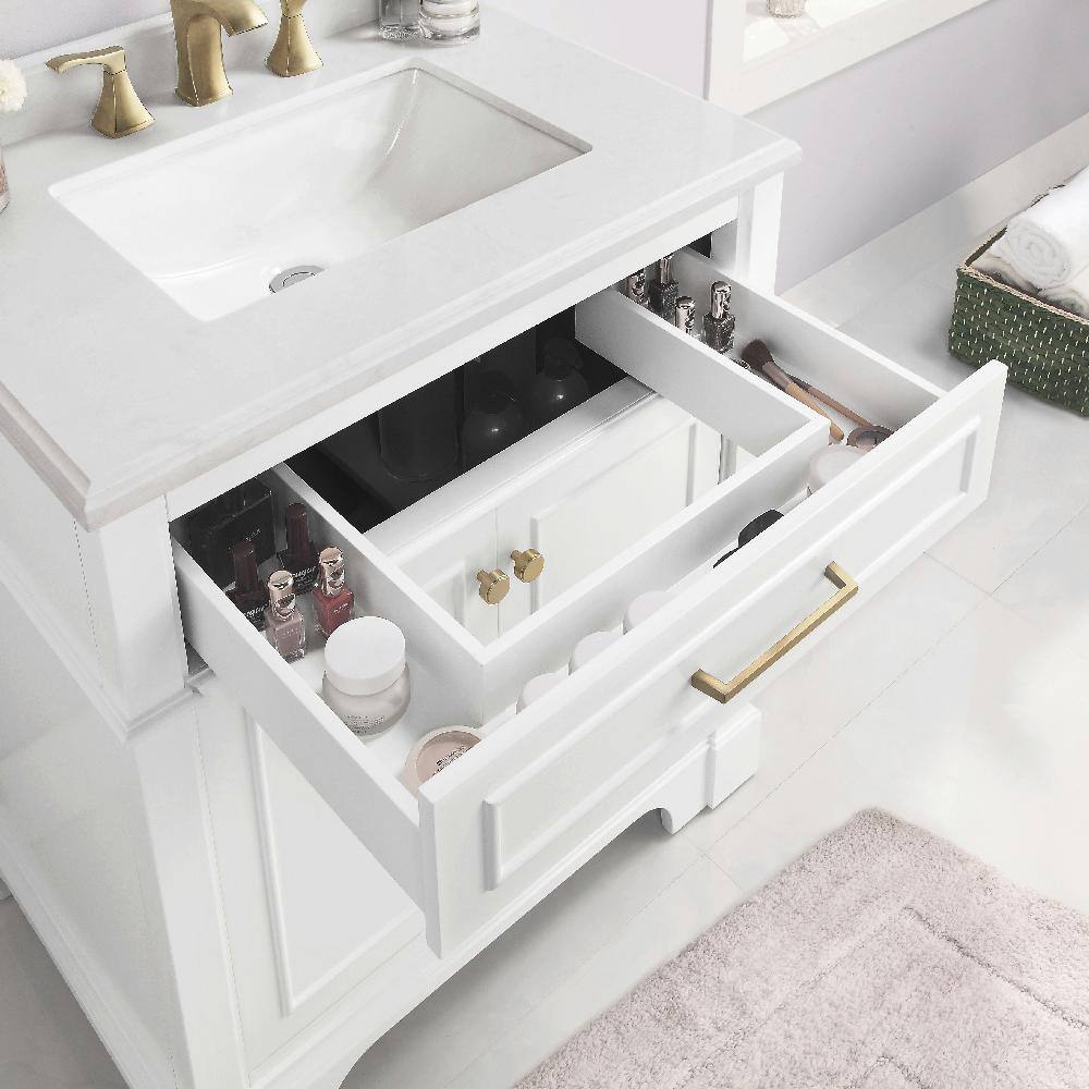 Home Decorators Collection Melpark 30 in. W x 22 in. D x 34.5 in. H Bath Vanity in White with White Cultured Marble Top Melpark 30W