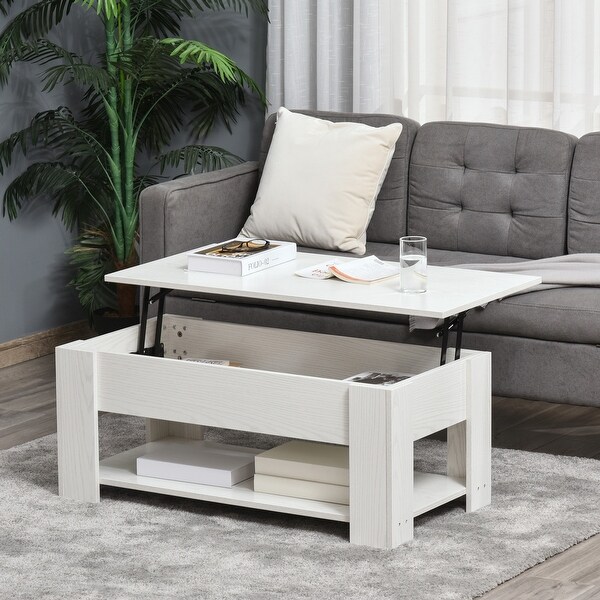 HOMCOM Lift Top Coffee Table with Hidden Storage Compartment and Open Shelf，Pop Up Coffee Table for Living Room