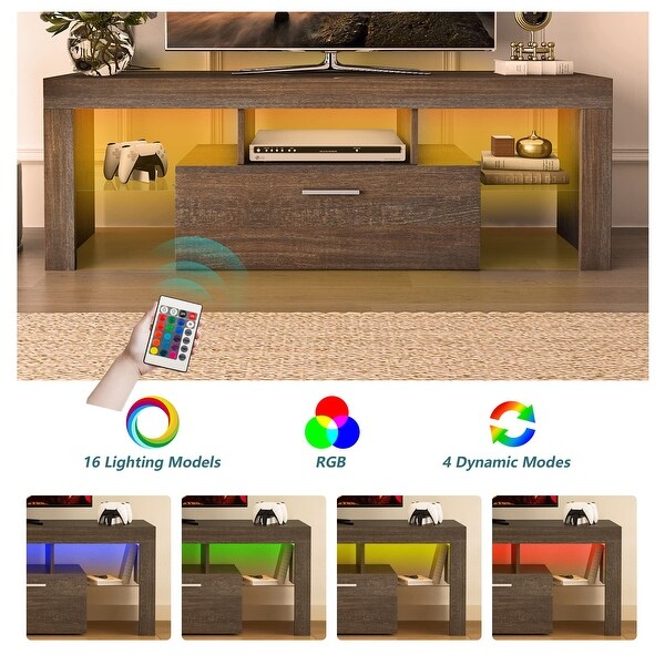 Modern LED TV Stand for 55inch TV， Entertainment Center with Cabinet - 51