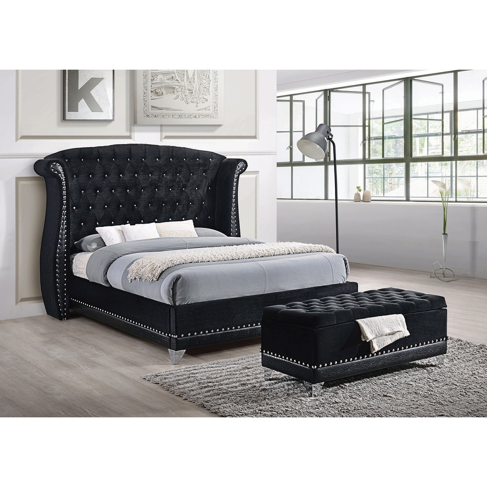 Tufted Velvet Upholstered Bed  Black